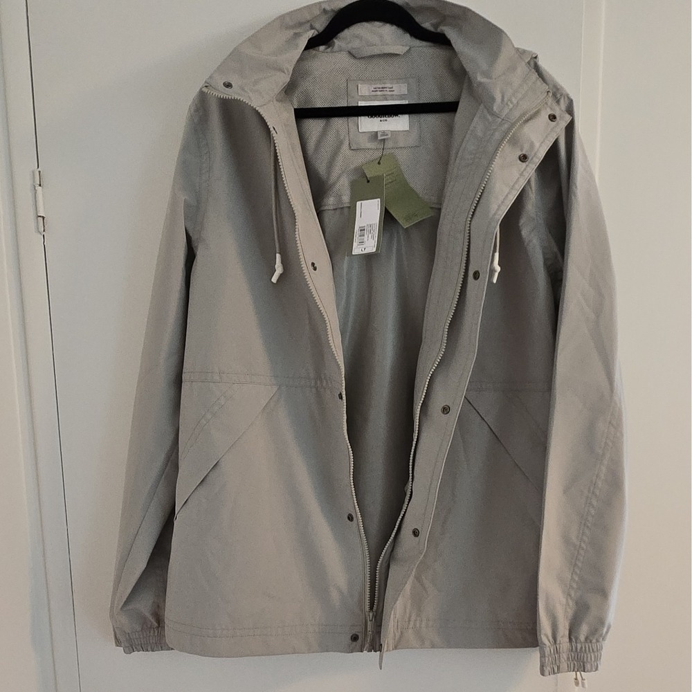 NWT Mens Goodfellow & Co Large Tall Grey Hooded Rain/Wind Zip/Button Up Jacket. - Picture 6 of 12
